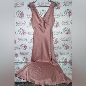 Paper heart dress long slip blush pink shimmer silky maxi leg slit v neck luxe